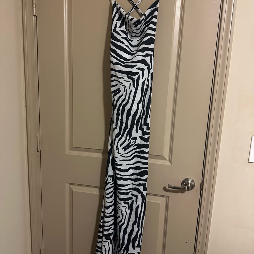 Fashion Nova Black and White Zebra Print Backless Dress